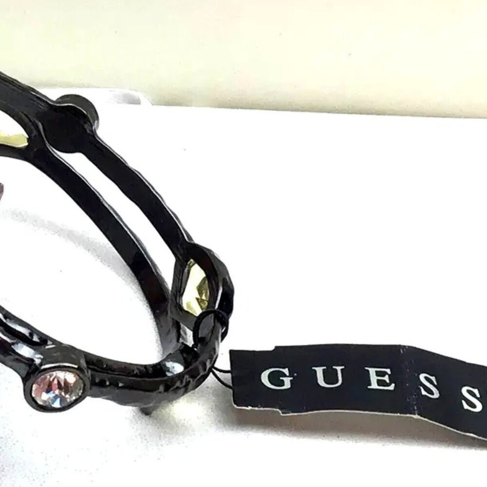 GUESS 2pc Rocker Chic Gunmetal Clear & Yellow Crystal Bangle Bracelet Set**NEW! - Picture 2 of 5